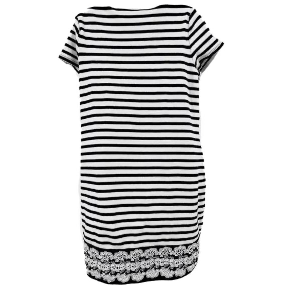 Talbot's Dress Women's LP Striped Sheath Shift Navy & White Lace Trim Nautical‎